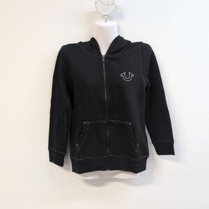 True Religion Stitch Logo Youth Boys Zip Hoodie Size Large Jet Black